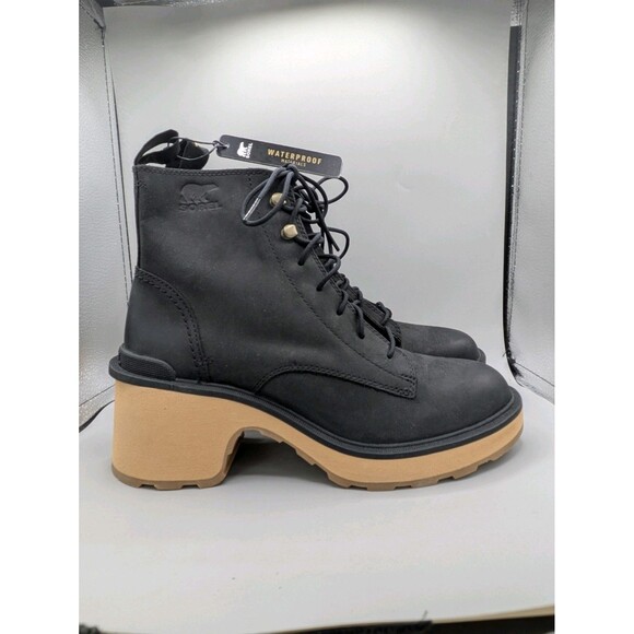 Sorel Womens Size 9 Hi-Line Black Leather Tawny Buff Lace Up Heeled Boots - Picture 2 of 8